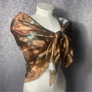 Silk Abstract  Earthy Whimsygoth Print Square Wrap Scarf